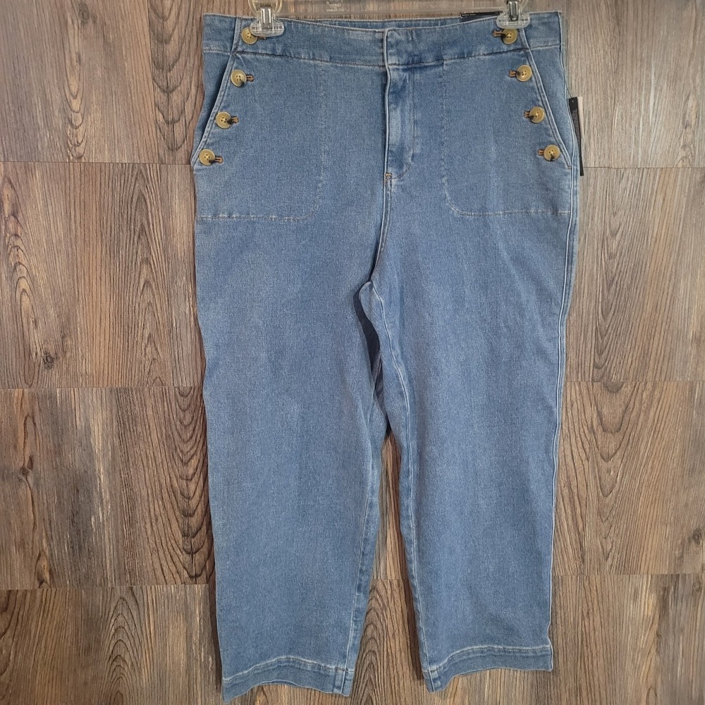Talbots Straight Leg Crop Sailor Jeans Size 14 x 25 High Rise Buttons Nautical